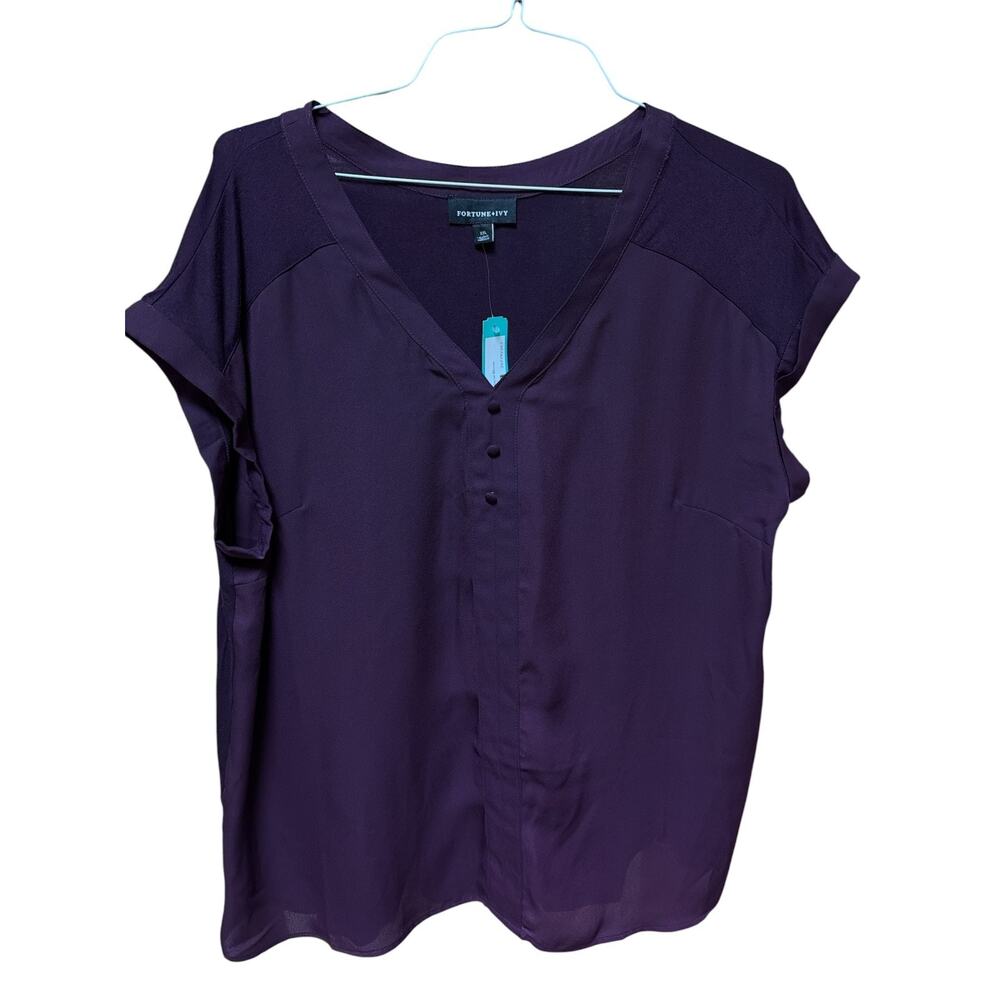Fortune + Ivy NWT Helena Mixed Material Blouse Top Size XXL Womens Purple